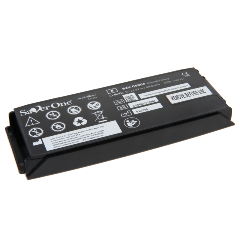 SAV-C0904 RHINO POWER LiMNo2 defibrillator battery, Saver One SAV-C0904 (formerly SAV-C0903), 24.0 volts, 3.0 amp-hours, 72 Wh