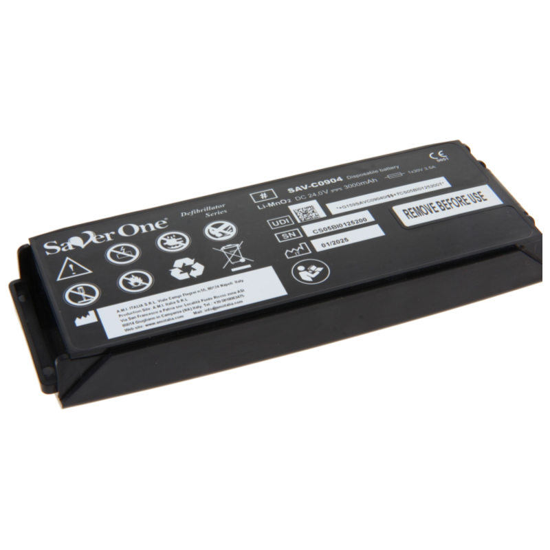 SAV-C0904 RHINO POWER LiMNo2 defibrillator battery, Saver One SAV-C0904 (formerly SAV-C0903), 24.0 volts, 3.0 amp-hours, 72 Wh