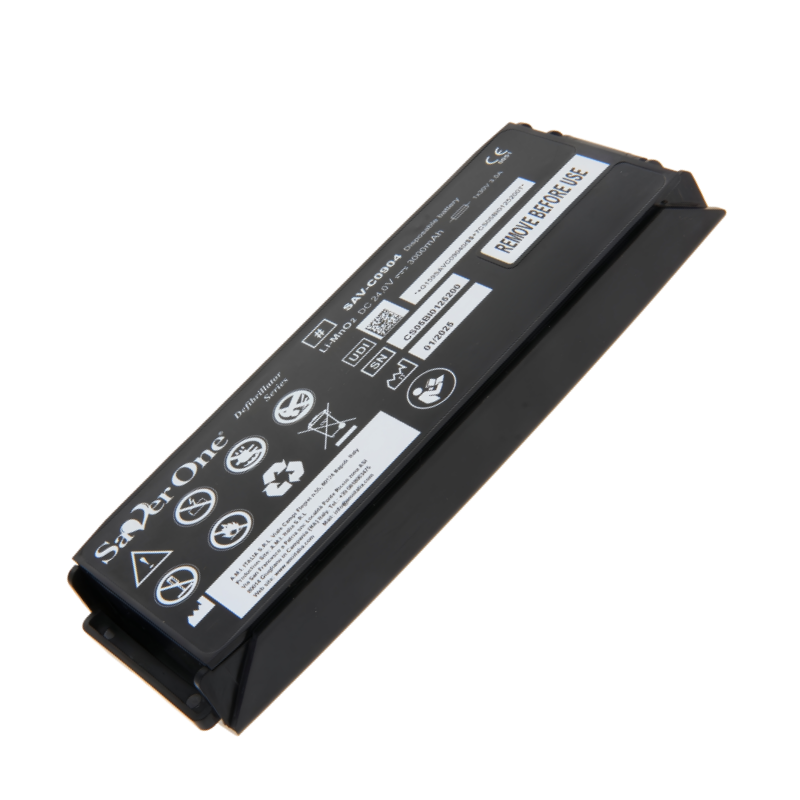 SAV-C0904 RHINO POWER LiMNo2 defibrillator battery, Saver One SAV-C0904 (formerly SAV-C0903), 24.0 volts, 3.0 amp-hours, 72 Wh