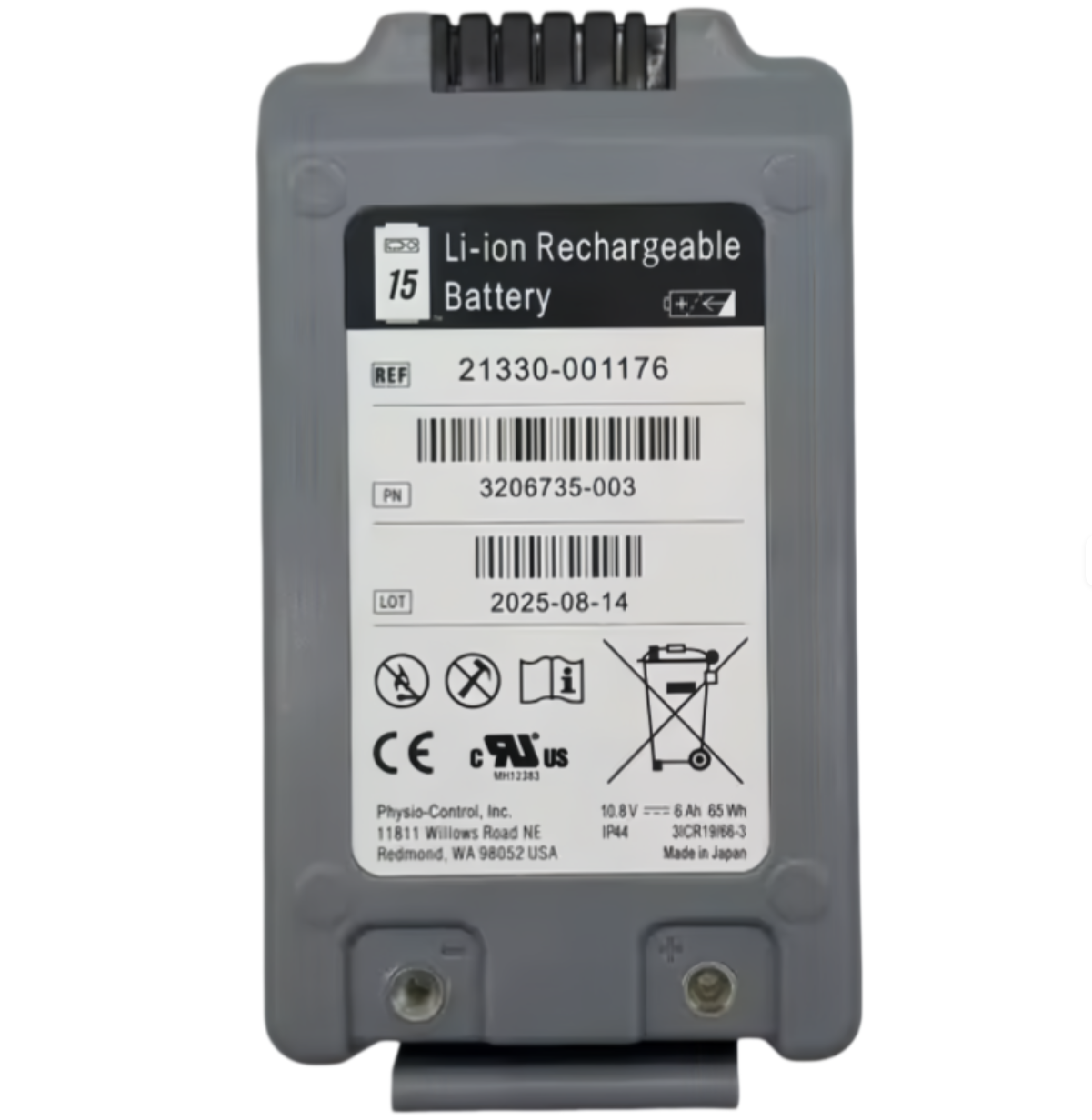 Lifepak 15 RHINO POWER battery, suitable for Physio-Control, First Med, and Meditronic monitors and defibrillators 21330-001176, 10.8V 6AH lithium-ion battery.