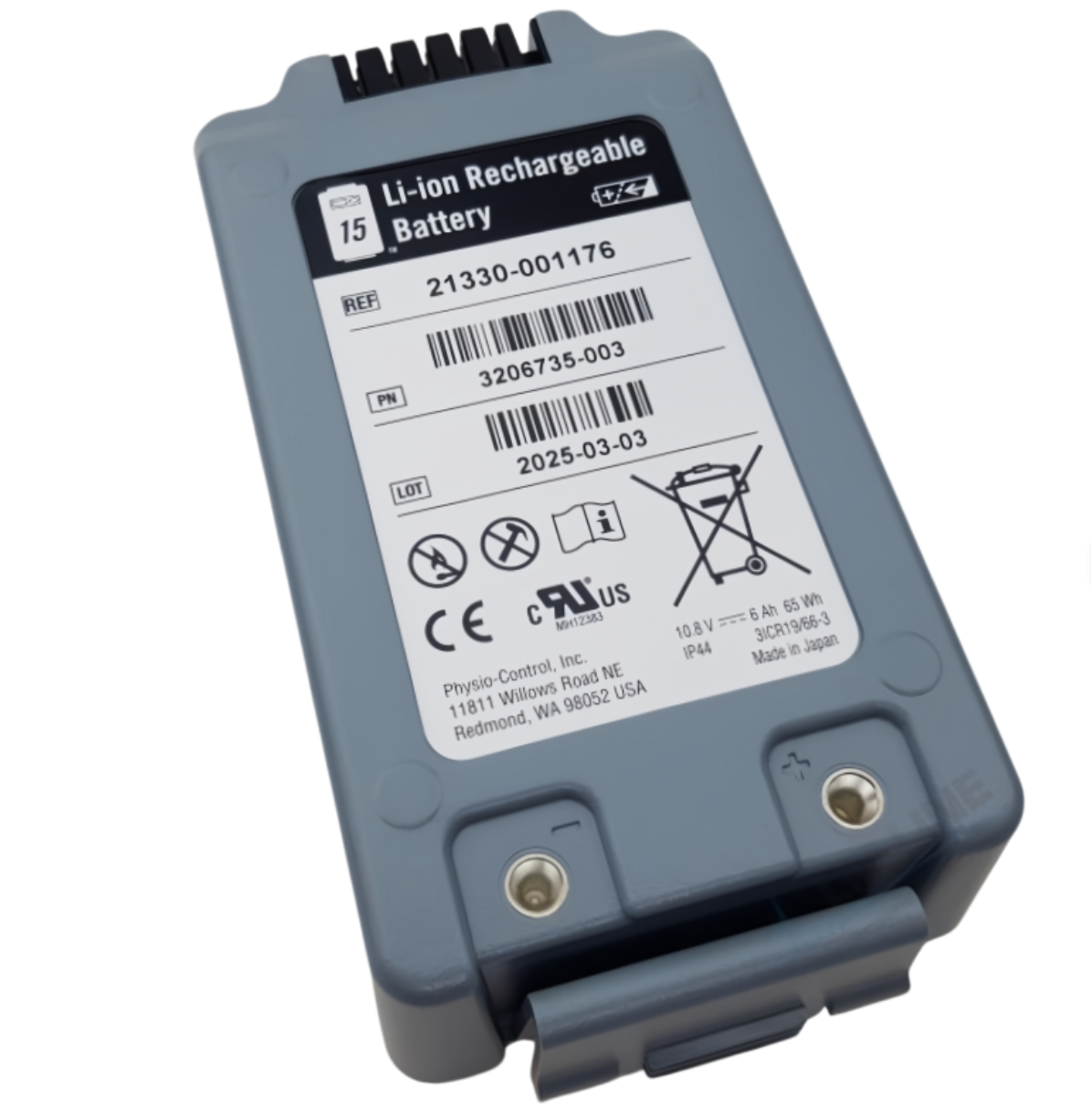 Lifepak 15 RHINO POWER battery, suitable for Physio-Control, First Med, and Meditronic monitors and defibrillators 21330-001176, 10.8V 6AH lithium-ion battery.