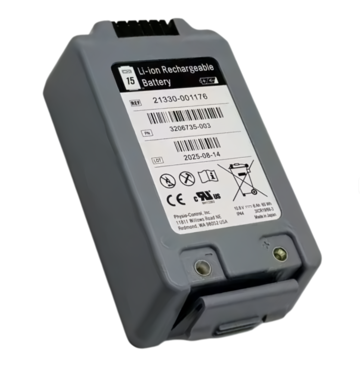 Lifepak 15 RHINO POWER battery, suitable for Physio-Control, First Med, and Meditronic monitors and defibrillators 21330-001176, 10.8V 6AH lithium-ion battery.